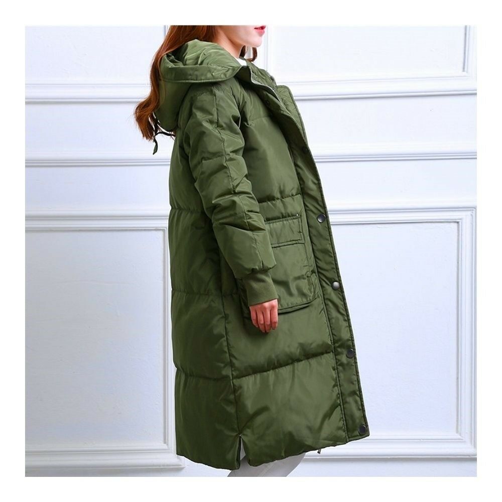 Winter Hoodied Loose Middle Long Down Coat    army green