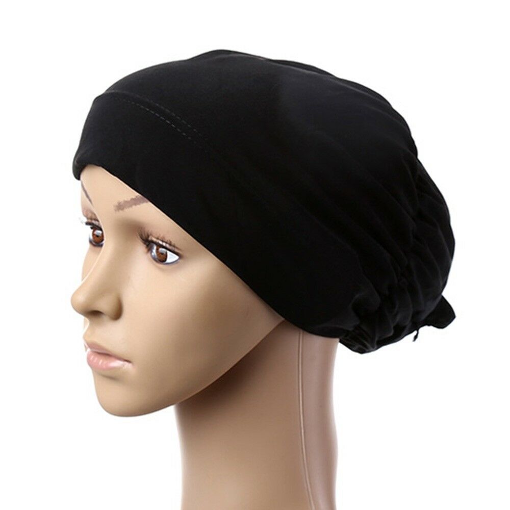 Muslim Scarf Kerchief Hat Flower Casual   black