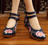 Vintage Chinesisch Ethnische Stickerei Hoher Absatz Aufzug Tanzen Schuhe Blüte