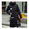 Winter Super Long Down Coat Woman Thick Slim Hooded   black