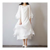 Mori Girl Silk Cotton Plate Button Dress  white   M