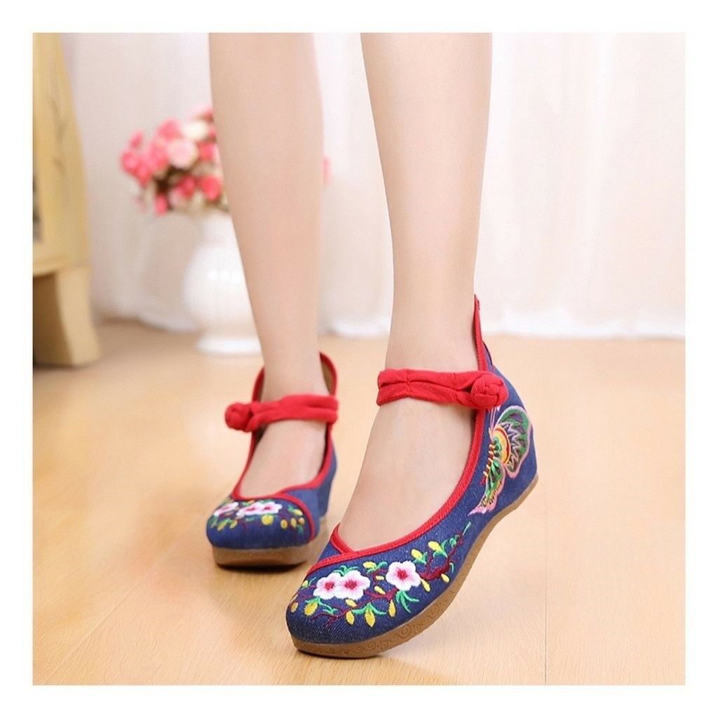 Sunflower National Style Woman Shoes Increased within Emboridered Shoes Old Beij