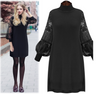 Gorgeous Black /grey/Burgundy Lace Crochet Embroidery Sleeve Sweater Dress