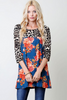 Blüte Blumenmuster Freizeit Trikot Top mit Leopardenmuster Ärmel 4 Farben