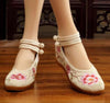 Vintage Chinesisch Ethnische Stickerei Hoher Absatz Aufzug Tanzen Schuhe Blüte