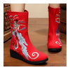 Fliege To The Moon Vintage Peking Stoff Schuhe Bestickt Stiefel Rot 35