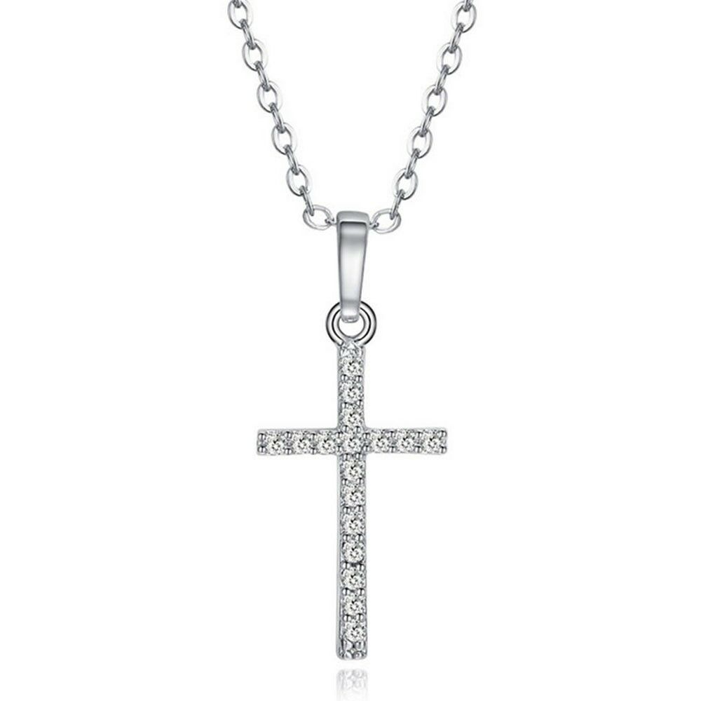 Cross Pendant Zircon Diamanted Necklace   silver