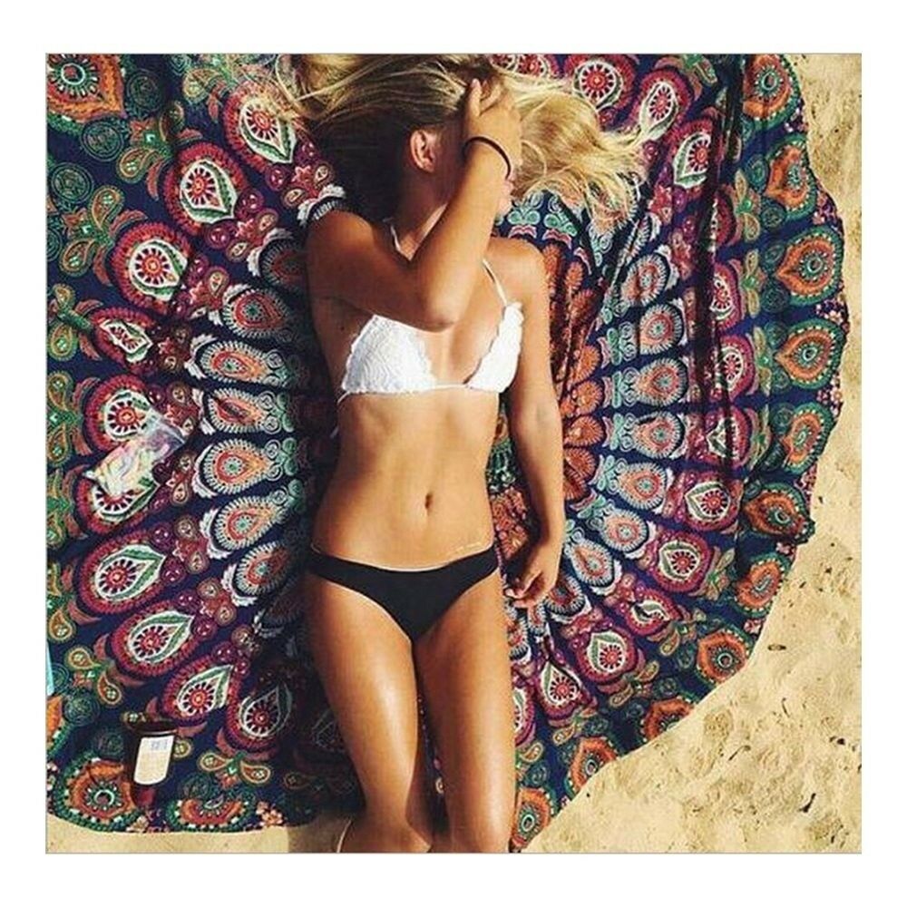 Round Tassel Knitted Beach Towel Lantern Towel Chiffon    khaki