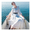 White Collar Pearl Lotus Leaf Sleeve Dress   S