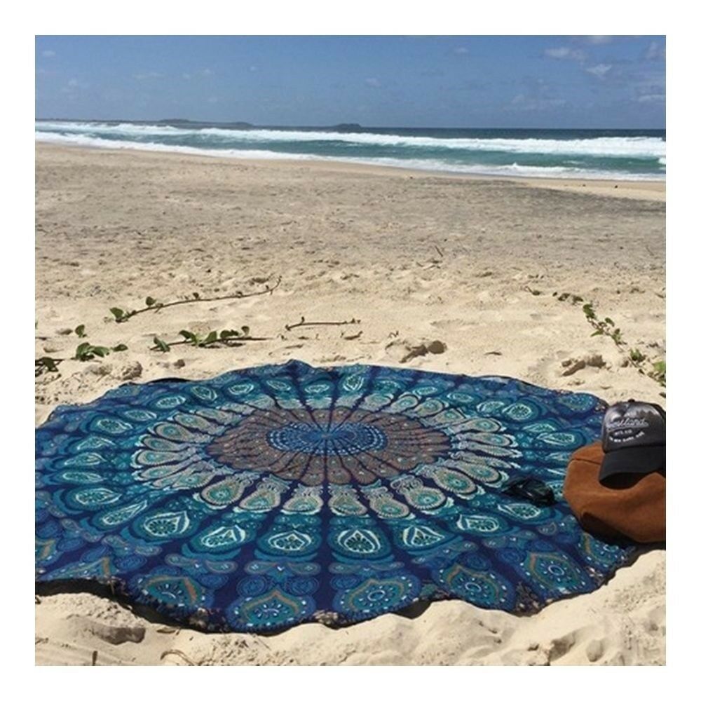 Round Tassel Knitted Beach Towel Lantern Towel Chiffon    blue