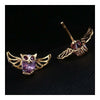 Owl Ear Studs Purple Zircon 18K Gold Galvanized