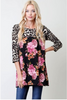 Blossom Floral Casual Jersey Top w Leopard Print Sleeves 4 Colors