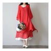 Mori Girl Silk Cotton Plate Button Dress   red   M