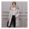 Down Coat Woman Middle Long Thick Fur Collar Slim Winter   grey