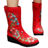 Vintage Beijing Cloth Shoes Embroidered Boots red 35