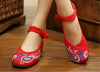 Chinese Embroidered Floral Shoes Women Ballerina Mary Jane Flat Ballet Cotton Lo