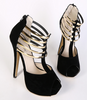 Gold Hollow Out Roma Peep-toe Platform High Heels for Party Event Club Black/Red