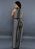 Black Geo Print Wide Leg Jumpsuit with free Gold Plate Metallic Belt