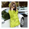 Winter Woman Fur Collar Down Coat Middle Long Warm   fluorescent yellow