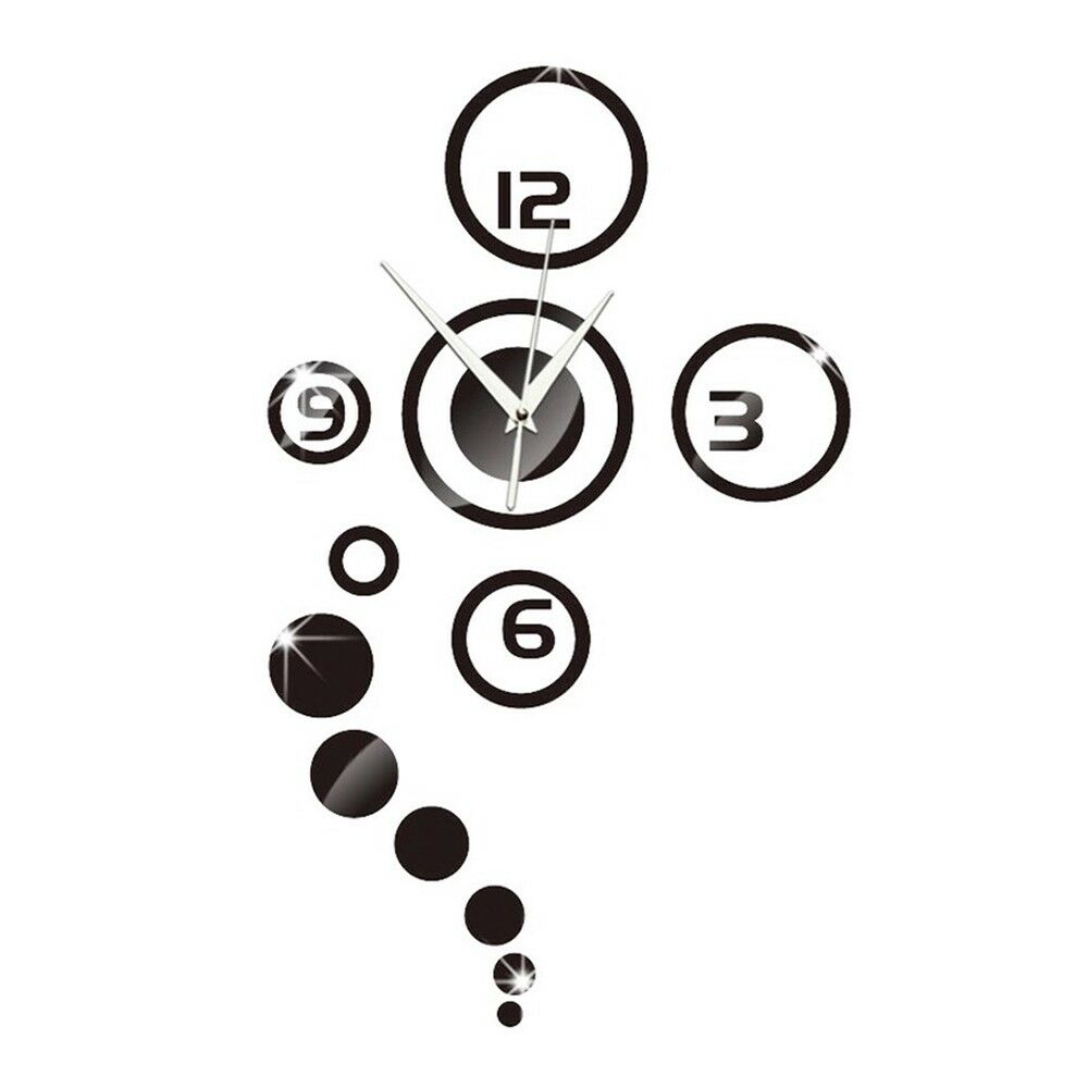 Acrylic Wall Clock Home Decoration Mirror Living Room   black