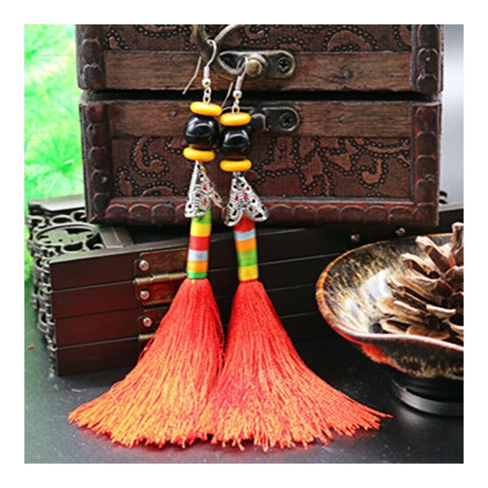 Vintage Bead Tassel Long Earrings Bridal Wedding   orange