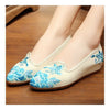 Butterfly with Flower Pointed Last Slipsole Old Beijing Cloth Shoes   beige