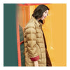Middle Long Down Coat Woman Contrast Color Thin Light   golden camel