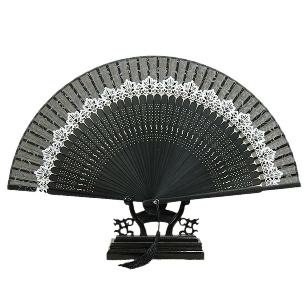 Butterfly Bone Lace Silk Folding Fan Artware    black