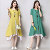 Fashion  Asian Style Layered Multi Slit Linen Tunic Dress Spring Summer Casual