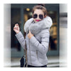 Winter Schmal Schick Pelzkragen Shorts Down Mantel Damen mit Kapuze Grau
