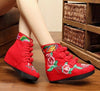 Four Shoelace Vintage Beijing Cloth Shoes Embroidered Boots   red thin shoes  35
