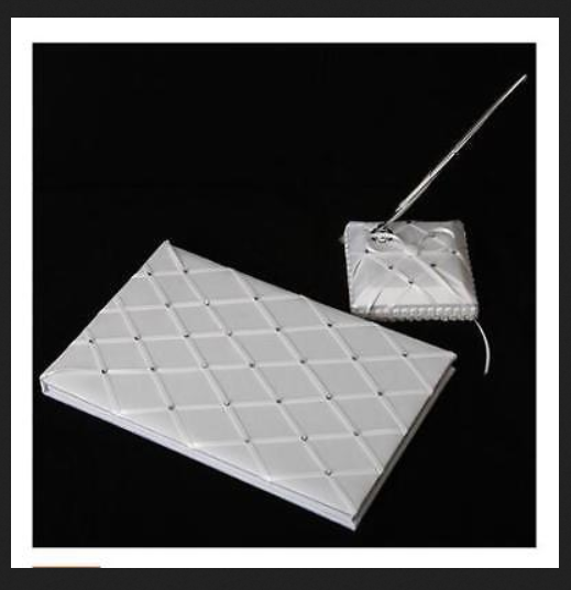 Wedding Attendance Book  White Rhombus Plaid Button  Album with Sign Pen