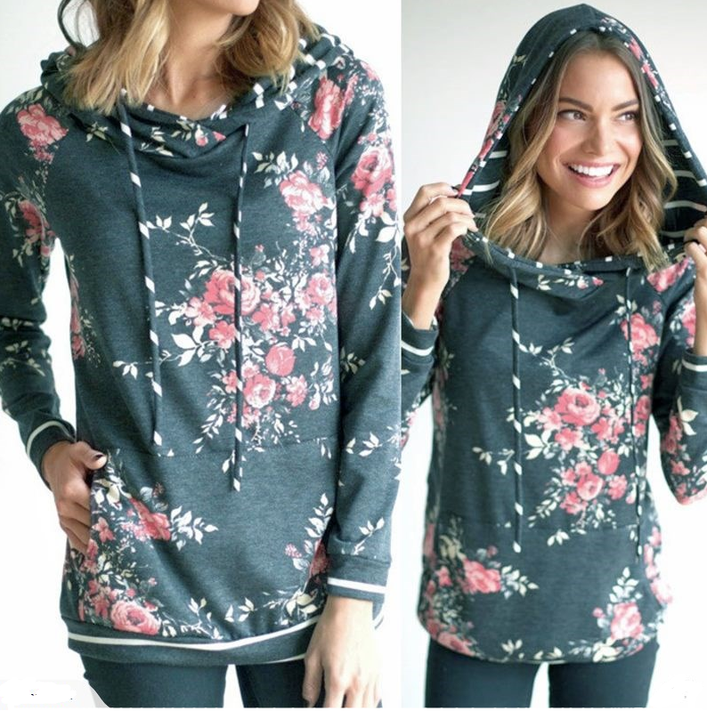 Brand New Womens'Blossom Charm Floral Casual Hoodie Sweatshirt Jumper Top