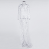 Semi-Sheer White Floral Embroidered Mesh Illusion Maxi Long Party Dress