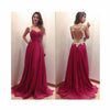 Robe Longue de Bal Habillé Soirée Sexy Mousseline Dentelle Dos-Nu Couleur Rouge