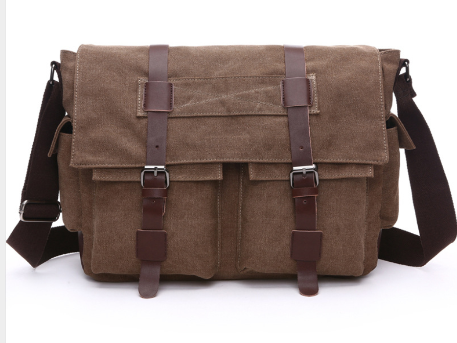 Mens Retro Vintage Multi-pockets Shoulder Bag  Messenger Canvas W Shoulder Strap