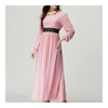 Muslim Robe Dress Belt Long Sleeve Women Garment   pink   M