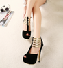 Gold Hollow Out Roma Peep-toe Platform High Heels for Party Event Club Black/Red