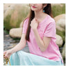 Épissure Fin Col Montant T-Shirt Manche Courte Rose