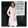Hooded Thin Light Middle Long Down Coat Slim Woman    pink