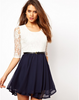Romantic White  Blue Lace Boutique Party Dress with Belt