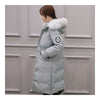 Down Coat Woman Middle Long Thick Fur Collar Slim Winter   light blue