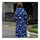 Beautiful Down Coat Long Thick Printing Woman Cotton Coat long sleeve blue
