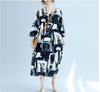 Black & White Abstract Print Oversized Baggy Tunic Long Dress