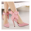 Super Groß Schleifenknopf Spitz Hoher Absatz Peep-Toe Damen Sandalen