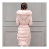 Real Fox Fur Collar Middle Long Down Coat Woman   pink