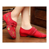 Lotus Cowhells Old Beijing Cloth Embroidered Shoes   red