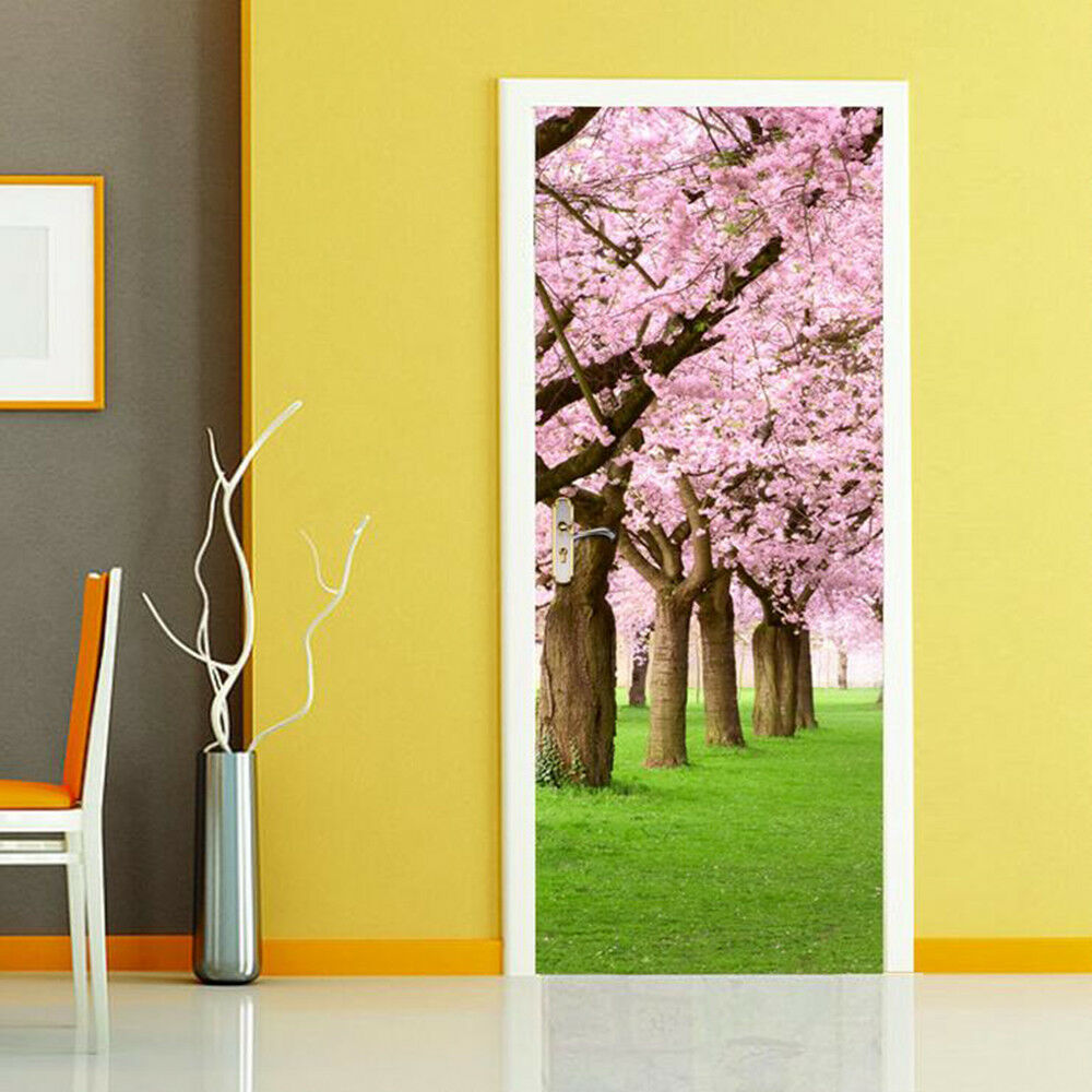 New 3D DIY PVC Waterproof  Door Wall Sticker Sakura Tree qd009
