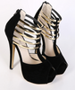 Gold Hollow Out Roma Peep-toe Platform High Heels for Party Event Club Black/Red