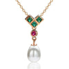 Collar Artificial Diamante y Collar de Perlas Set Verde